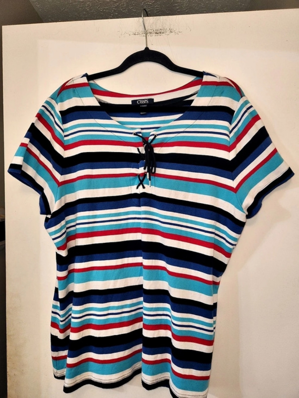 Chaps Striped Short Sleeve Top in Blue, Red & White Size 3X